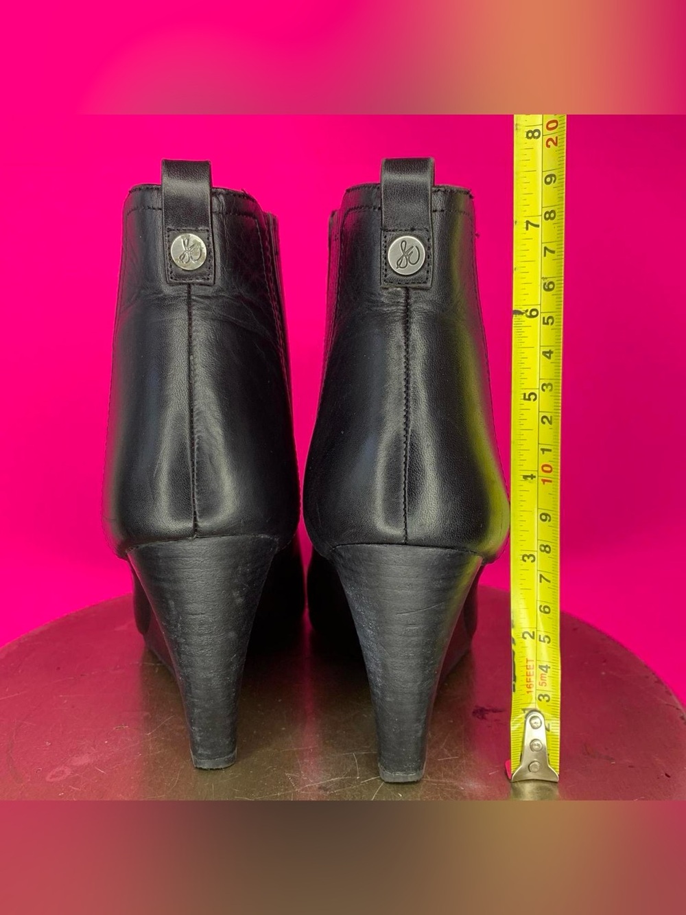 Sam Edelman Gillian Black Leather Wedge Heel Chelsea Ankle Boot US 6.5 UK 4 - Picture 5 of 8